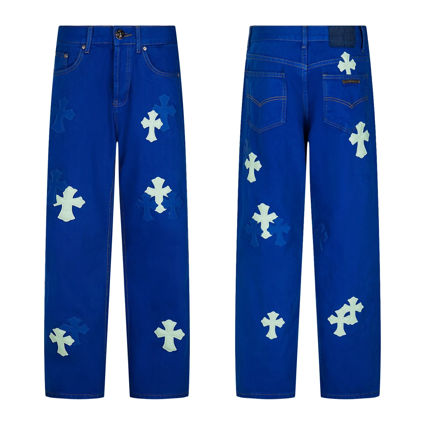 P270 Chrome hearts｜ch Chrome Hearts London-limited dopamine blue leather jeans - charming dopamine personality jeans, indispensable for fashionistas, the same model for celebrities, and a model touted by many bloggers. This new pair of pants is perfect in terms of shape and upper body. It is no exaggeration to say that making a pair of jeans is equivalent to the time of making 20 short-sleeved jeans. The fabric is made of high-quality imported denim. It has a unique high-end texture. I am very satisfied with it after washing and proofing several times. Style number: 1751# Color: Dopamine blue Size: 28 30 32 34